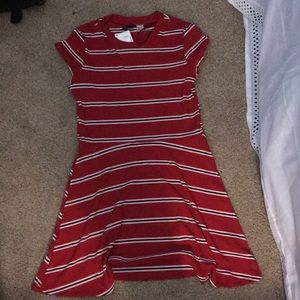 Red dress with white and black stripes. (US:8) H&M